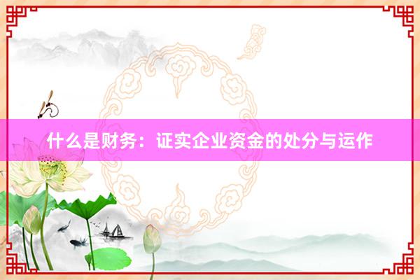 什么是财务：证实企业资金的处分与运作